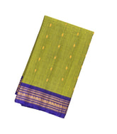 Sage Green Handloom Gadwal Silk Cotton Saree With Buttas & Contrast Border-GA0216