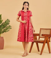 Red Floral Button Up Shirt Dress