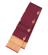 Maroon Handloom Kanchipuram Silk Saree With Zari Stripes & Buttas-KA15932
