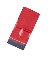 Red Handloom Tussar Silk Saree With Printed Tie & Dye Motifs-TU2834