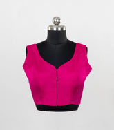 Hot Pink Readymade Sleeveless Blended Silk Blouse With Sweetheart Neck-RB5215