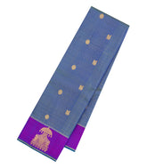 Blue Handloom Kanchipuram Silk Saree With Vairaoosi Stripes & Buttas-KA15494