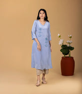 Pastel Blue Embroidered Festive Kurta-KR0837