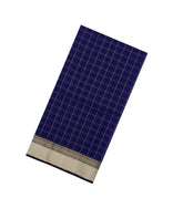 Dark Blue Handloom Maheswari Silk Cotton Saree With Checks-SC4961