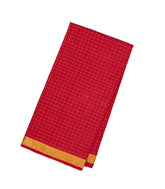 Red Handloom Kanchipuram 9 Yards Silk Saree With Zari Checks-KA13397