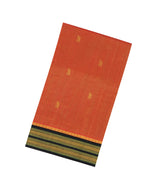 Rust Handloom Korvai Silk Cotton Saree With Floral Buttas & Contrast Border-SC3828