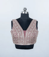 Dusty Pink Embroidered Blended Raw Silk Readymade Sleeveless Blouse RB5198
