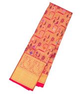 Hot Pink Handloom Kanchipuram Silk Saree With Meena Birds & Floral Motifs
