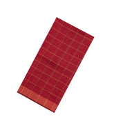 Crimson Handloom Dupion Silk Saree With Checks & Printed Pallu-DS0553