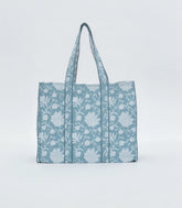Light Blue Bagru Printed Handmade Cotton Quilted Tote Bag-ACS1035