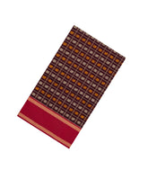 Brown Handloom Village Cotton Saree With Checks & Buttas-VC1667