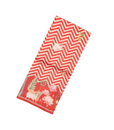 Red Handloom Tussar Saree With Printed Chevron & Animal Motifs-TU3063