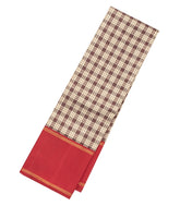 Brown Handloom Korvai Kanchipuram Silk Saree With Checks & Crimson Border-KA12491