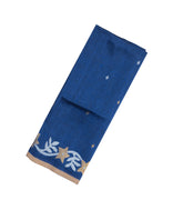 Indigo Handloom Tussar Linen Saree With Floral Motifs-TU3014
