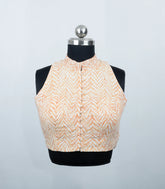 Light Peach Printed High Neck Ready Made Sleeveless Blouse With Collar Type-RB5184