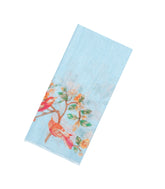 Turquoise Printed Synthetic Linen Saree With Bird Motifs-SY0172