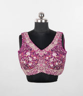Purple Embroidered Blended Raw Silk Readymade Sleeveless Blouse RB5207