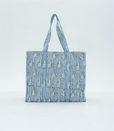 Light Blue Bagru Printed Handmade Cotton Quilted Tote Bag-ACS1027