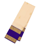 Cream Handloom Korvai Kanchipuram Silk Saree With Buttas & Blue Border-KA14585
