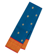 Cyan Handloom Korvai Kanchipuram Silk Saree With Zari Buttas-KA15368