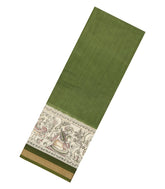 Leafy Green Printed Chanderi Cotton Saree With Zari Border-BL5475