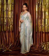 Light Blue Woven Organza Tissue Saree With Embroidered Floral Motifs-EN1752