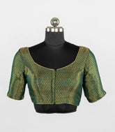 Green Blended Silk Readymade Saree Blouse with Chevron Zari Weave-RB5289