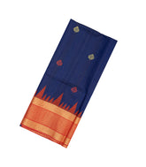 Dark Blue Handloom Dupion Silk Saree With Floral Buttas-TU2585