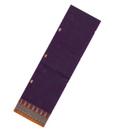 Dark Purple Handloom Kanchi Cotton Saree With Mango Buttas-KC1635