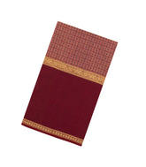 Peach Handloom Muppagam Silk Cotton Saree With Checks & Buttas-SC4597