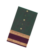 Bottle Green Handloom Silk Cotton Saree With Zari Buttas-SC4829