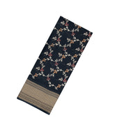 Black Printed Synthetic Dola Silk Saree With Floral Motifs & Zari Stripes-SY0466