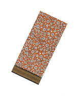 Orange Printed Kalamkari Cotton Saree With Zari Border-KAL1218