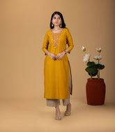 Mustard Yellow Festive Embroidered Kurta-KR0873