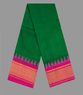 Green Handloom Korvai Swami Silk Vasthiram With Pink Thazampoo Rekku Border 24 x 12