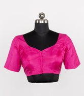 Hot Pink Readymade Plain Silk Blouse With Elbow Sleeve-RB5258