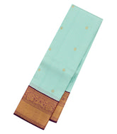 Turquoise Handloom Korvai Kanchipuram Silk Saree With Stripes & Buttas-KA14009