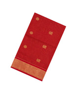 Red Handloom Silk Cotton Saree With Checks & Buttas-SC4244