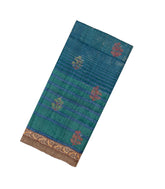Blue Handloom Tussar Silk Saree With Printed Floral Motifs-TU2861