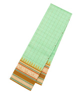 Mint Green Handloom Korvai Kanchipuram Silk Saree With Silk Checks-KA16158