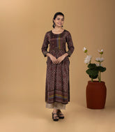 Burgundy & Grey Printed Kurta-KR0866