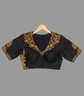 Black Blouse with Intricate Gold Embroidery-RB5113