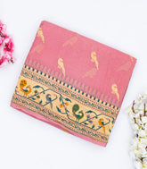 Baby Pink Handwoven Banarasi Khaddi Georgette Silk Saree With Peacock Motifs