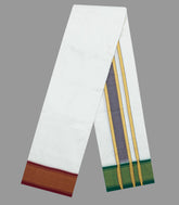 White Handloom Korvai Pure Silk 8 Yards Dhoti With 4 Yards Angavasthram-CD1553
