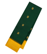 Bottle Green Handloom Korvai Kanchipuram Silk Saree With Mustard Border-KA14343