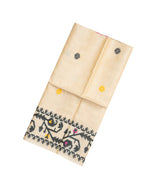 Cream Handloom Tussar Silk Saree With Meena Butta Motifs-TU2655