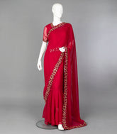 Pink Ready to Wear Chiffon Saree With Embroidery Border & Blouse