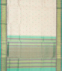 White Handloom Lino Silk Saree With Meena Buttas