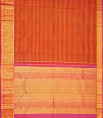 Rust & Green Handloom Silk Saree With Stripes & Muthu