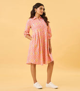 Orange Multicolor Printed Shirt Dress